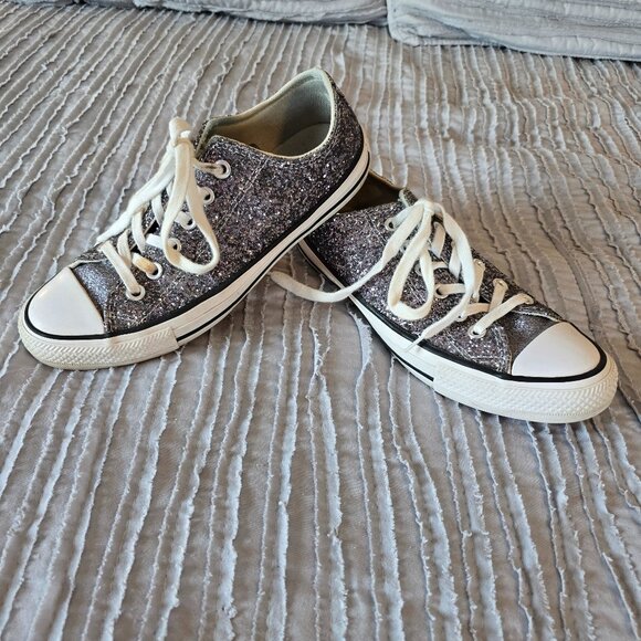 Dark Silver Glitter converse Chuck Taylor All Star Low Tops  7 1/2 - Picture 1 of 13